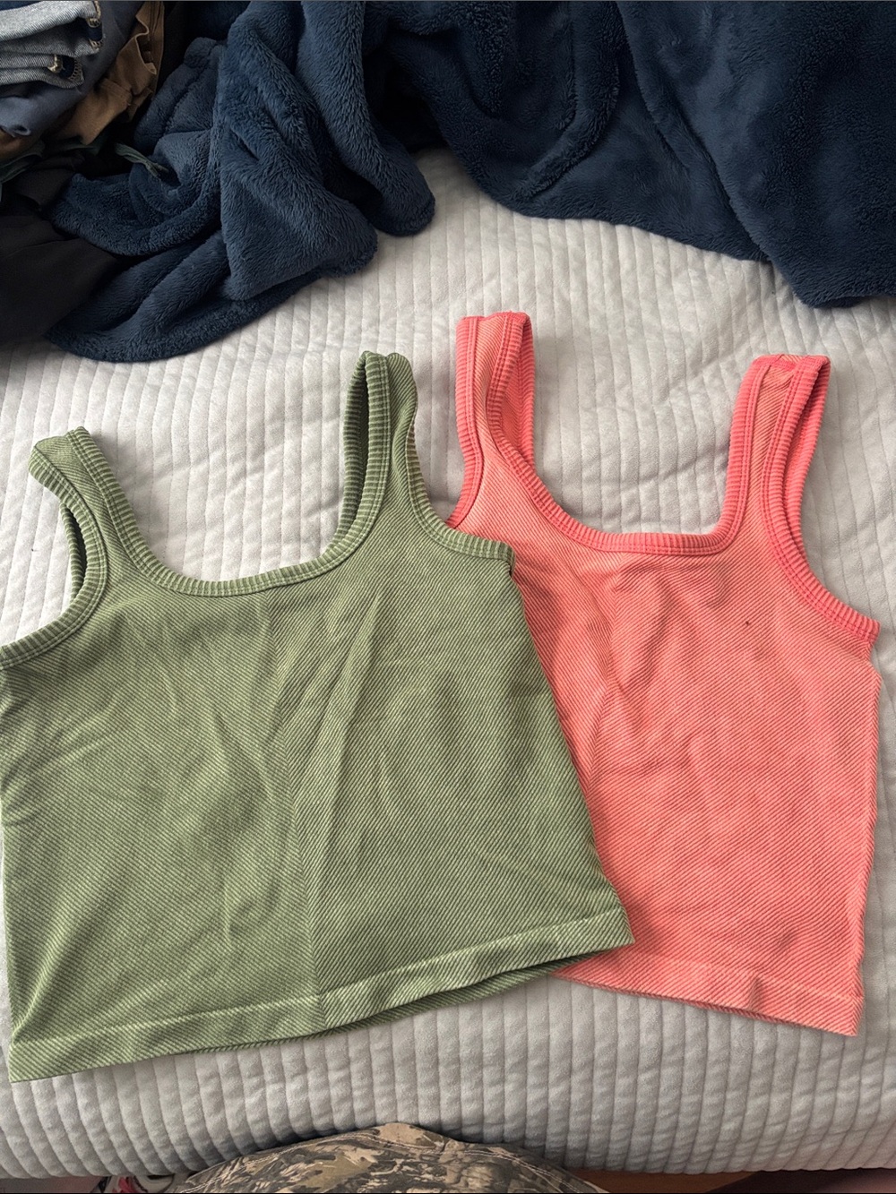 Buckle Ribbed Tank Tops in Olive Green and Coral Pink